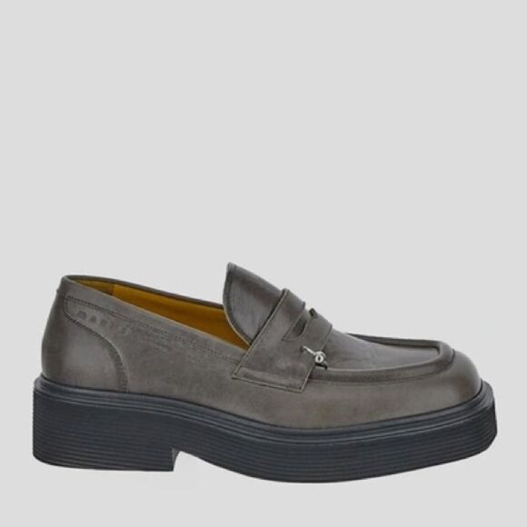 MARNI Moccasin Iconic Square-Toe Chunky Loafers Grey Size 44 NEW w/DustBag